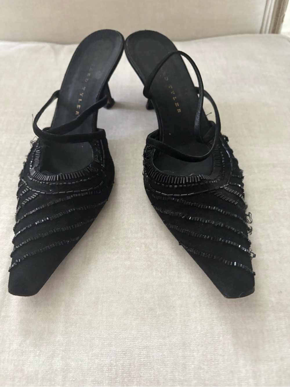 Richard Tyler Black Beaded Slingback Pointed Heels. Size9